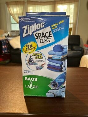 Ziploc Space Bag Large Vacuum Storage Bags, dual use bags, 3 large bags in box